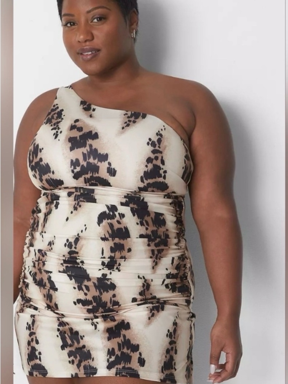 Cacique by Lane Bryant 1-Shoulder Leopard Print Swim Top and Skirt Bottom Sz 10